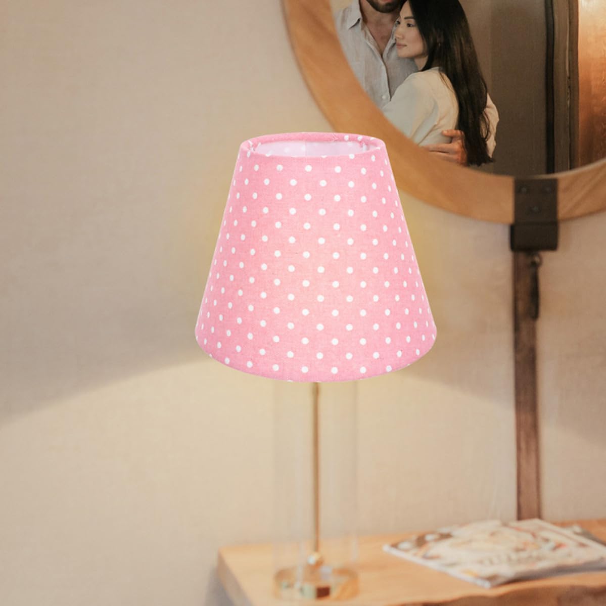 Pantallas para Lámparas de Mesa de Tela Rosa, Diseño Sencillo y Moderno, Forma Campana Redonda, Luz Suave y Ligera, Pack de 2 Piezas para Dormitorio y Salón
