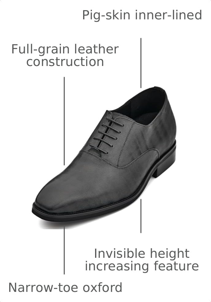 Image of CALTO Men's Invisible Height Increasing Elevator Shoes - Black Micro-Perforated Leather Lace-up Formal Dress Oxfords - 3 Inches Taller - Y3520 - Size 11 D(M) US