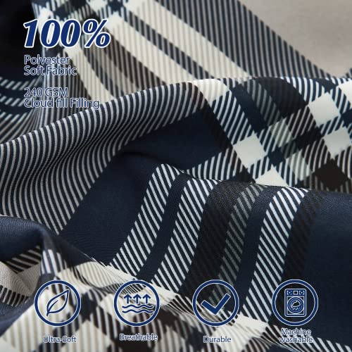 Mairêve Queen Comforter Set, Plaid Design Comforter Set 8 Pieces, All Season Comfortable Bedding Sets Queen, Lightweight, Warm And Breathable (Navy Blue, Queen, 90"X90") #TOP5
