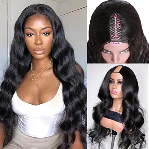 Image of Beauty Forever Body Wave U Part Human Hair Wig 150% Density 10A Grade,Brazilian Human Hair Glueless Full Head Clip in Half Wig Natural Color 24 Inch