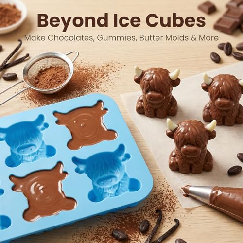 Moldes de silicona para hielo con diseño Highland Cow 3D, 2 unidades miniatura 4