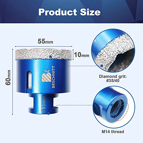 Diamond Drill Bit 55mm,BRSCHNITT 1pc M14 Vacuum Brazed Diamond Tip Drill Bit for Tile Porcelain Stoneware Ceramic Marble Granite Drilling,Suitable For Angle Grinders - Image 2