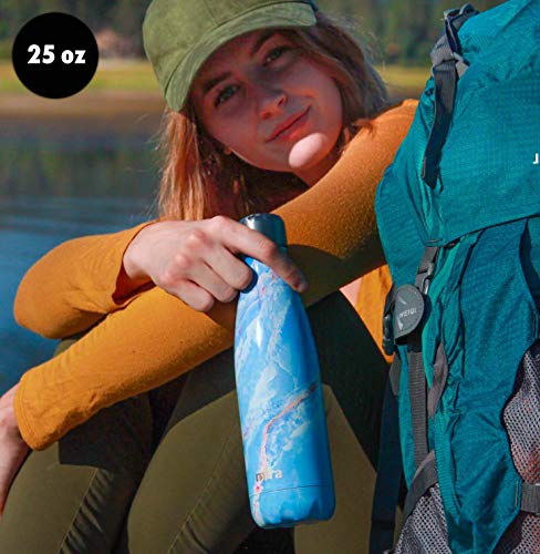 Mira 25 Oz Stainless Steel Vacuum Insulated Water Bottle - Double Walled Cola Shape Thermos - 24 Hours Cold, 12 Hours Hot - Reusable Metal Water Bottle - Leak-Proof Sports Flask - Gray Orange Granite #TOP4