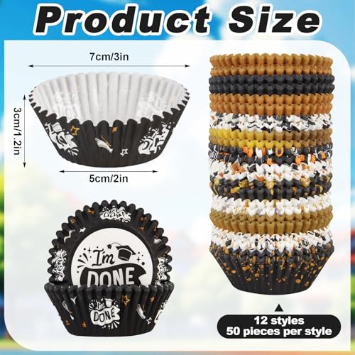 Image of 600 Pack Graduation Cupcake Liners Congrats Grad Baking Cups Standard Size Grad Muffin Liners for Graduation Birthday Party Candy Cake Decorations Supplies