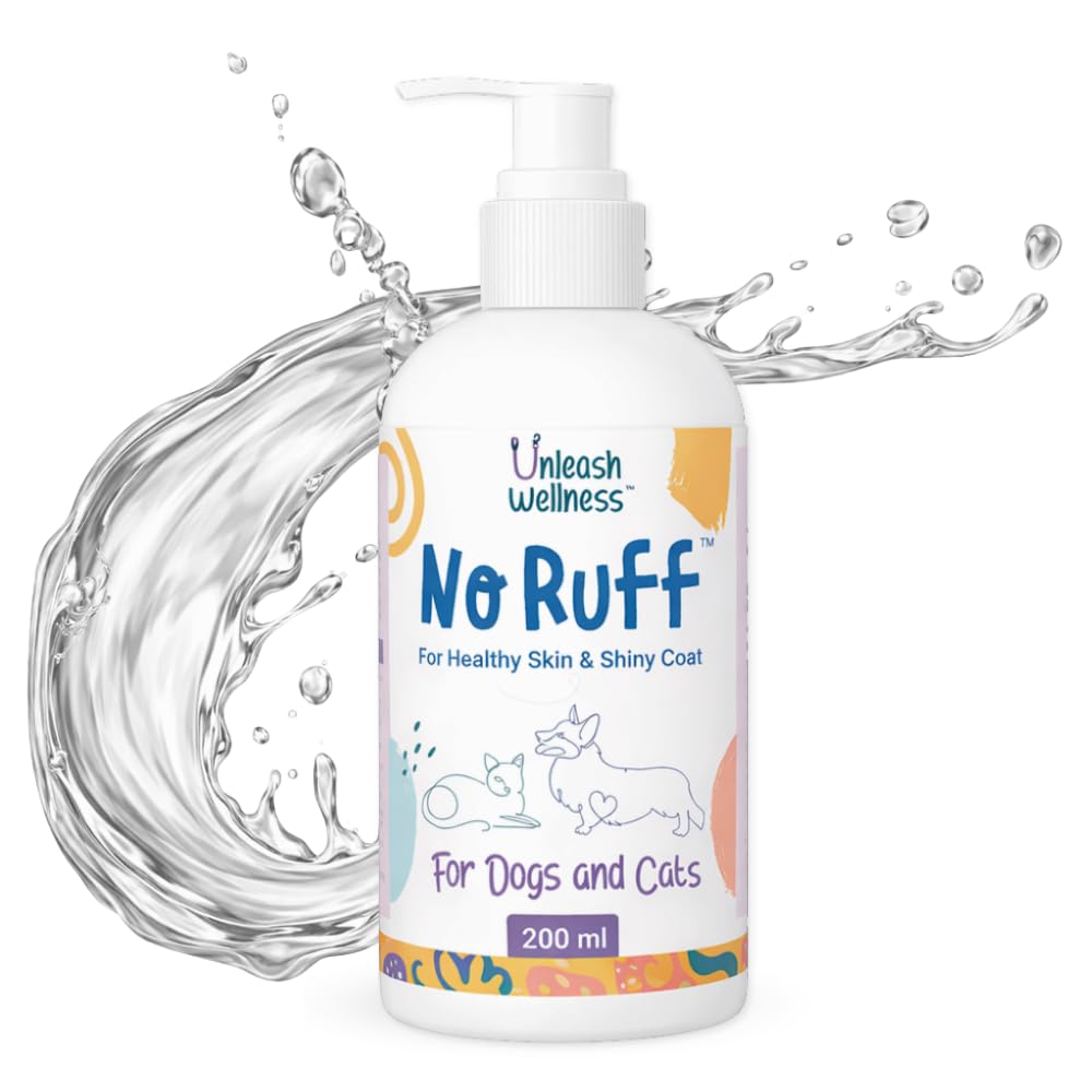 Unleash Wellness No Ruff Skin & Coat Supplement for Dogs & Cats, Biotin, Omega 3 & 6 Fatty Acids for Thick & Shiny Fur, Healthy Skin & Reduced Shedding, Itch, Allergy & Hairfall Control - 200 ml