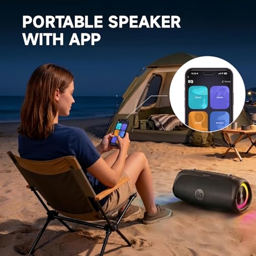 Image of TAZATA Portable Outdoor Bluetooth Speaker, 90W Subwoofer, 100 + Speaker Pairing, BassUp 2.0, IPX7 Waterproof, Floatable, Bluetooth 5.3, RGB Lights, 6 Custom EQ, for Party Beach Pool - Black