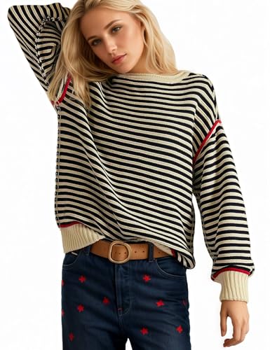 Womens Long Sleeve Oversized Crew Neck Sweaters Slouchy Knit Fall Tops 2025 Fall Winter Sweaters Casual Pullover Top