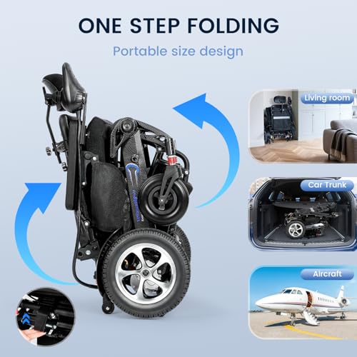 Image of WheelWavi Electric Wheelchair for Adults, 500W Motor Foldable Lightweight Power Wheelchair with 25 Miles Range, All Terrain, Back can be Raised and Adjusted for Reclining