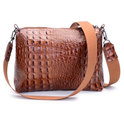 Bolsa Transversal Feminina em Couro Legitimo, Marrom, com Alça Ajustável (Whisky)