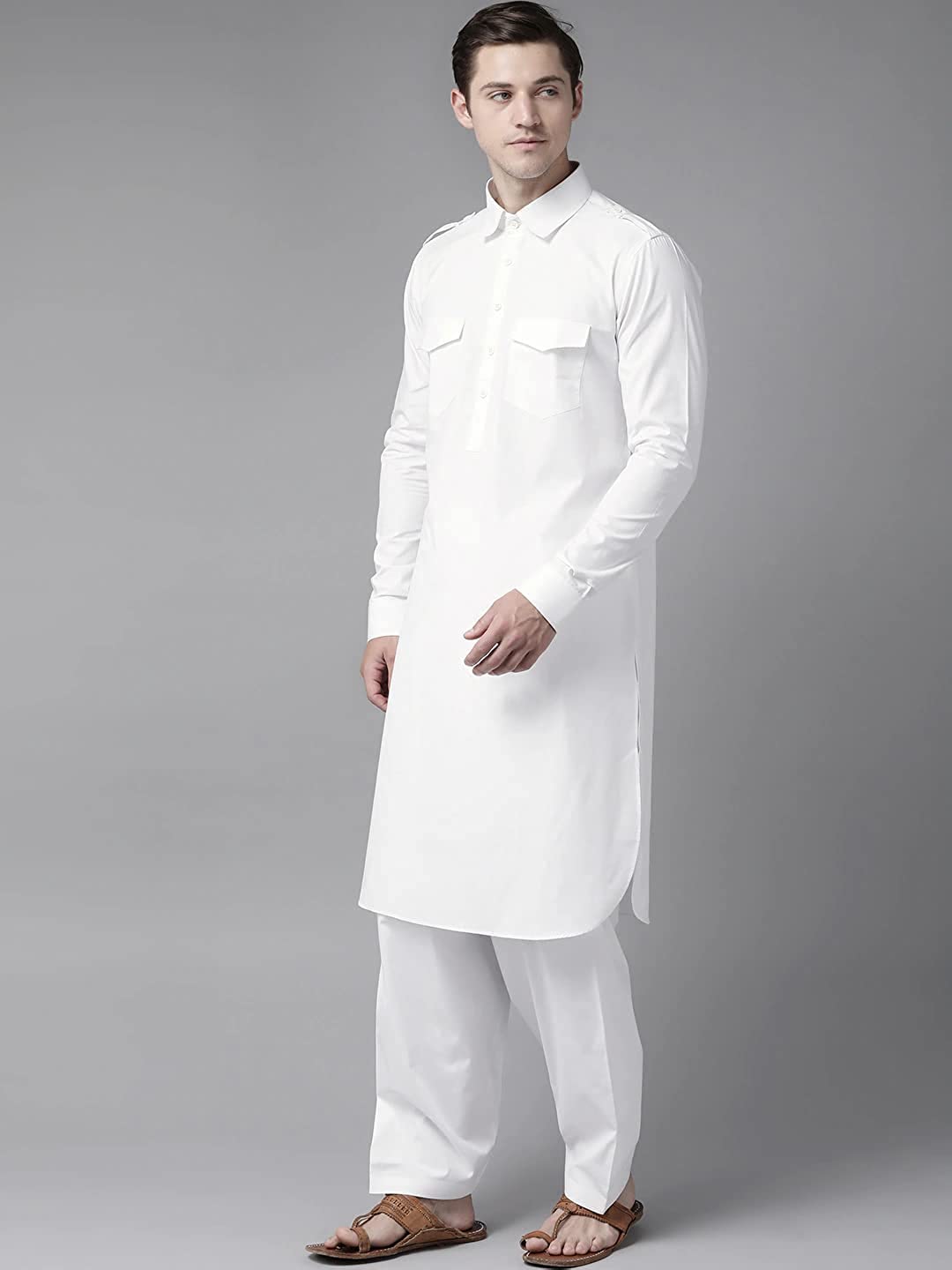 See Designs Men's Solid Cotton Curved Hemline Pathani Kurta With Salwar | Specially Crafted And Designed For The Eid Festival- Sdkt601S