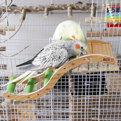 Image of Bird Ladder Bridge, Wooden Pet Parrot Hamster Climbing Ladder Toy, Chew Toy Set for Birdcage, Wooden Perch Ladder for Parrots, Hamsters (S-Shaped Ladder + Cloud Platform)