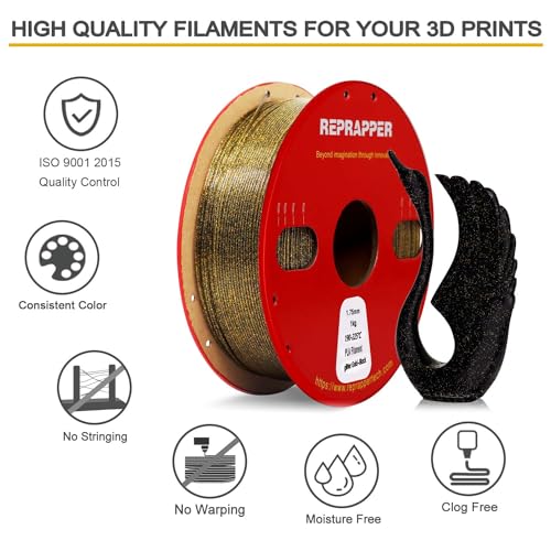 Image of RepRapper Glitter Gold PLA 1, Galaxy Gold 3D Printer Filament 1kg (2.2lbs, Dimensional Accuracy + /- 0.02mm, Fits Most FDM Printers for Metallic Prints