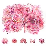 60 Pack Pink Holographic Glitter Butterfly Sticker Set Glitter Shiny Flower Stickers Large Size Flower Stickers Waterproof Decorative Decal for Scrapbooking Journal Planner Bottle Laptop Art Crafts
