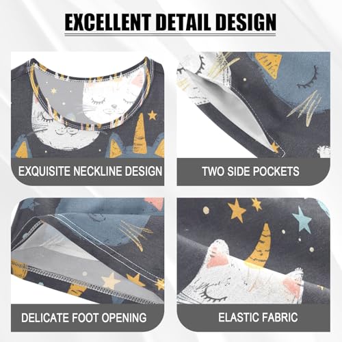 ALAZA Cat Unicorn Star Moon Pajamas Set Short Sleeve Cotton Sleepwear Summer Pjs 2 Piece 5-14Y4