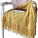 Hayisugal Wohndecke Weich Strick Wolldecke Quaste Kuscheldecke Sofadecke Schlafdecke Decke, Gelb, 125 x 210cm