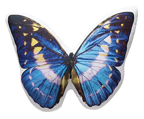 Charming Yellow Butterfly Pillow Photo-Realistic Image Printed on a Stuffed Throw Cushion (Blue)