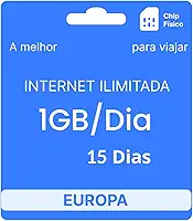 Chip Internacional Para Europa - Plano Dados Ilimitados 1GB/Dia - 15 Dias