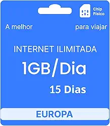 Chip Internacional Para Europa - Plano Dados Ilimitados 1GB/Dia - 15 Dias