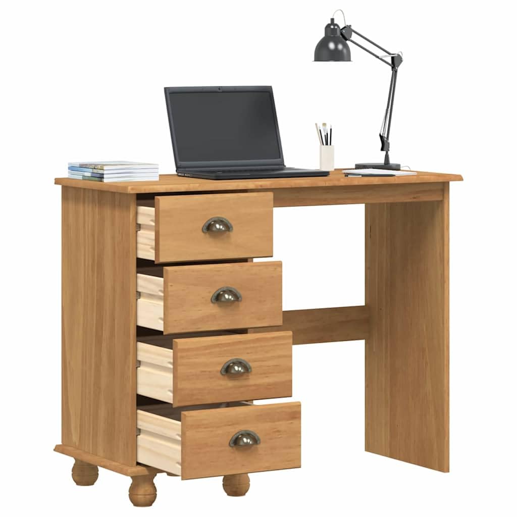 Vidaxl Brown Desk 'Askim' With Drawers 95 X 40 X 75 Cm Solid Pine Wood