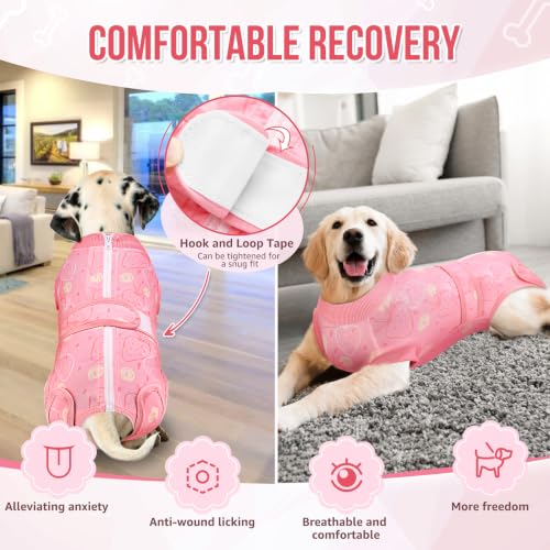 Image of Lukovee Recovery Suit for Dogs, Female Male Spay Neuter Post Surgery Suit | Zipper on Onesie,Soft Breathable, Adjustable Abdominal Wounds Prevent Licking, Cone E-Collar Alternative (Pink Strawberry,XL)