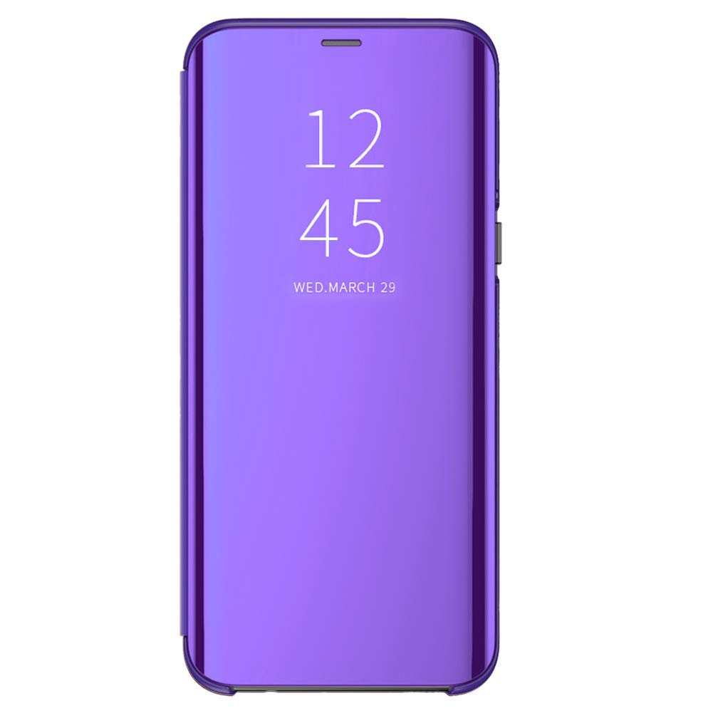 Case for Samsung Galaxy S8 Plus Phone Case Leather Slim Removable Stand Protection Cover Clear S-View Mirror Flip Cover (Purple, Galaxy S8 Plus)