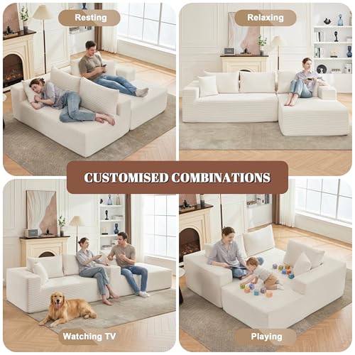 Image of Mangodan 110 inch Cloud Sectional Couch, Boneless Sofa for Living Room, Modular Sectional Sofa with Deep Seat, Comfy Fluffy Couch with L-Shaped Chaise, No Assembly Required, Beige