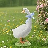 DiliComing Porch Goose Statue Outdoor Decor - 12 Inch Resin Garden Goose Statues Weatherproof Lawn Sculpture for Front Porch Yard Patio Gifts for Grandma Mom Women