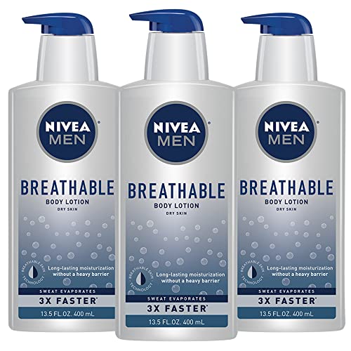 NIVEA MEN Breathable Body Lotion, 48 Hour Hydrating Lotion, 3 Pack of 13.5 Fl Oz Bottles