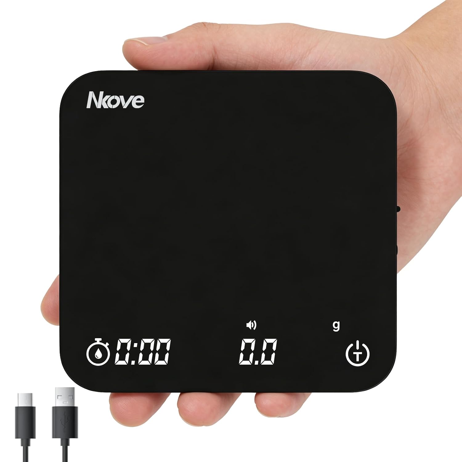 Nkove Mini Coffee Scale with Timer, Rechargeable Espresso Scale with Auto Timing, 2kg/0.1g High Precision Scale for Espresso and Pour-Over Coffee, Portable Digital Kitchen Scale,Black