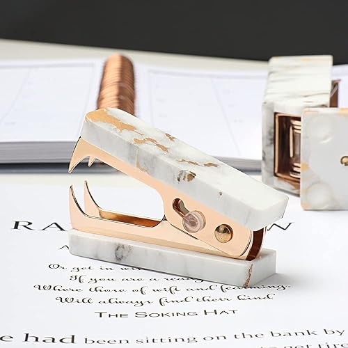 Miniatura 9 de Juego de grapadoras de oficina, juego de removedor de grapas con estampado de línea dorada y mármol, escritorio manual ejecutivo y herramienta para