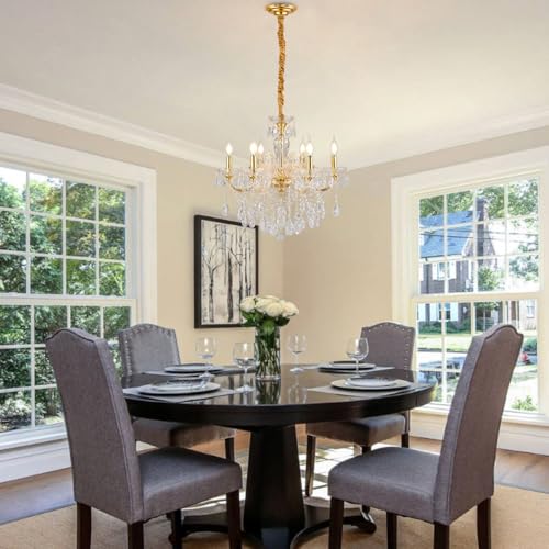 Image of YLONG-ZS 6-Light Crystal Gold Chandelier Light Fixture for Bedroom,Modern Pendant Light Crystal Raindrop Lighting Hanging Chandelier for Living Room, Kitchen,Dining Room, Bedroom,Entryway