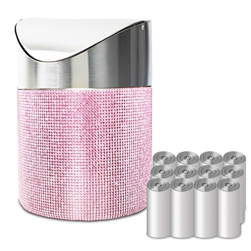 Image of Mini Countertop Trash Can with 10 Rolls of Trash Bags, Tiny Desk Trash Cans | with Press Type Lid, Desktop Trash Can Applicable for Bathroom Vanity Home Office