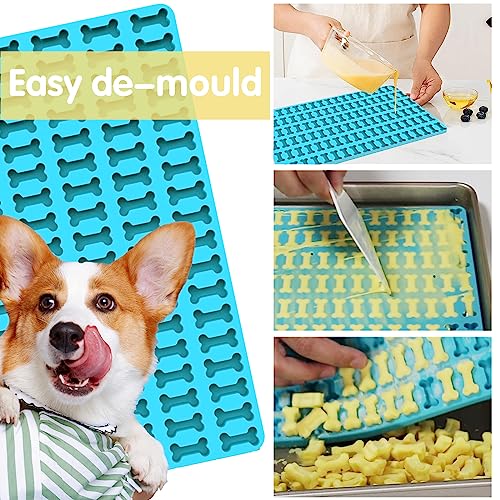 YOUYIKE Backmatte Hundekekse, 2.5 cm Silikon Backmatte, 108 Löcher Hundekekse Backform,Knochenbackform, Hundekekse Mini Backunterlage für Hundekekse und Leckerlis DIY (Blau)