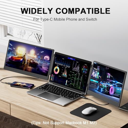Image of S3 Laptop Screen Extender, 14'' Triple Portable Monitor for Laptops Plug and Play, 1080P FHD IPS Laptop Monitor Extender for 13''-16.5'' Laptops Compatible with Windows, Chrome, Switch