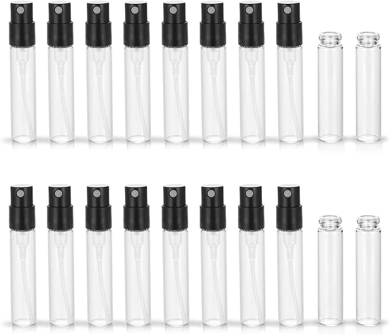 Frascos spray de vidro recarregáveis para perfume, 1,5 mL, ZbFwmx, pacote com 50