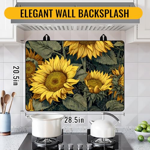 Image of NYZE Stove Cover for Electric and Glass Stove Tops 3-in-1 Stove Mat, Heat Resistant Counter Protector Mat, Non-Slip Surface & Drying Rack (Retro Sunflowers, 28.5 inchLx20.5 inchW)