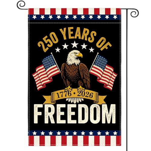 AVOIN colorlife Patriotic 250 Years of Freedom Garden Flag 12x18 Inch Double Sided Outside 4th of July American 250th Anniversary 1776-2026 Yard Outdoor Decoration