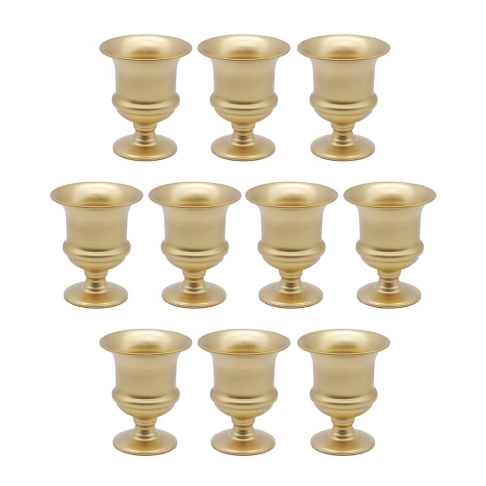 Koyal Wholesale 10 Pack 6"H x 5"D Small Metal Gold Vase, Urn Gold Vases for Centerpieces, Short Metal Trumpet Centerpiece Vase, Bulk Urn Vase for Flowers, Low Pedestal Vase Wedding Vases Centerpieces