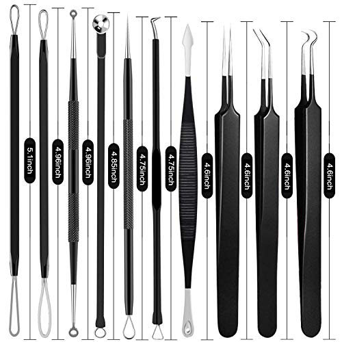 Pimple Popper Tool Kit - Boxoyx 10 Pcs Blackhead Remover Comedone Extractor Kit With Box For Quick And Easy Removal Of Pimples, Blackheads, Zit Removing, Forehead,Facial And Nose (Black) #TOP6