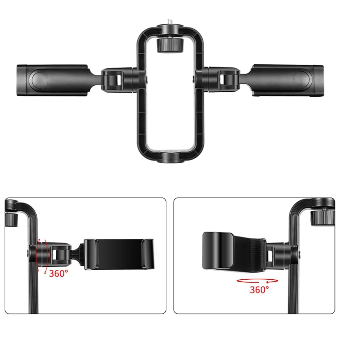 Tripode para Aro de Luz, Camara con 2 Soportes giratorios 360º para moviles, Altura Ajustable. para Panel de Iluminacion Fotografica.