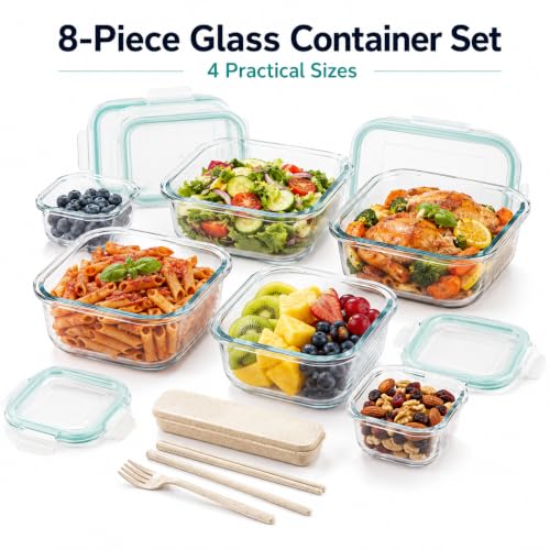 AISOON 16 Pcs (pack of 8) Glass Food Storage Containers with Lids, Meal Prep Containers,Leak Proof, Dishwasher Safe Glass Food,Oven/Microwave/Freezer Safe((8 Lids & 8 Containers) - Image 9