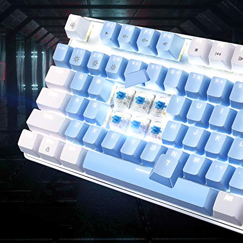 Image of MageGee Mechanical Gaming Keyboard, New Upgraded Blue Switch 104 Keys White Backlit Keyboards, USB Wired Mechanical Computer Keyboard for Laptop, Desktop, PC Gamers(White & Blue)