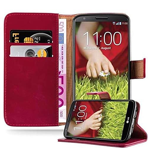 Cadorabo Book Case Compatible with LG G2 in Wine RED - with Magnetic Closure, Stand Function and Card Slot - Wallet Etui Cover Pouch PU Leather Flip