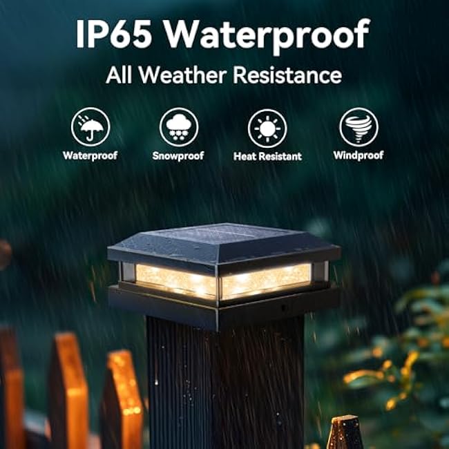 Solar Light Outdoor 4 Packs, Waterproof Solar Powered Post Cap Light for 4x4 4.5x4.5 5x5 Vinyl/Wooden Post with Warm/Cool Lighting, Black 16LEDs Deck Cap Lights for Outside, Garden, Patio, Porch