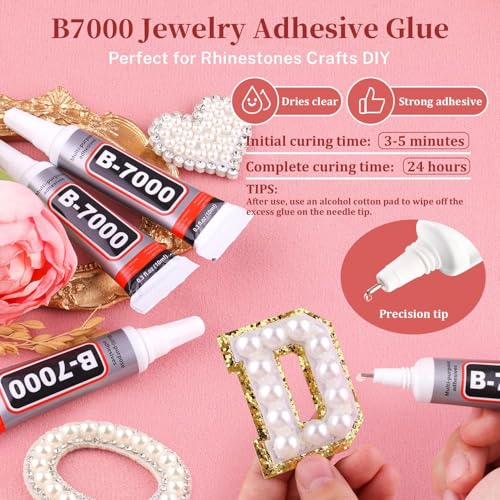 Image of Flatback Pearls for Crafting with 3Pcs 10ml B7000 Jewelry Glue, 1 Box of Half Round White Pearls, Bedazzling Beads for DIY Crafts Clothing Tumblers Shoes Embellishment Nail Art