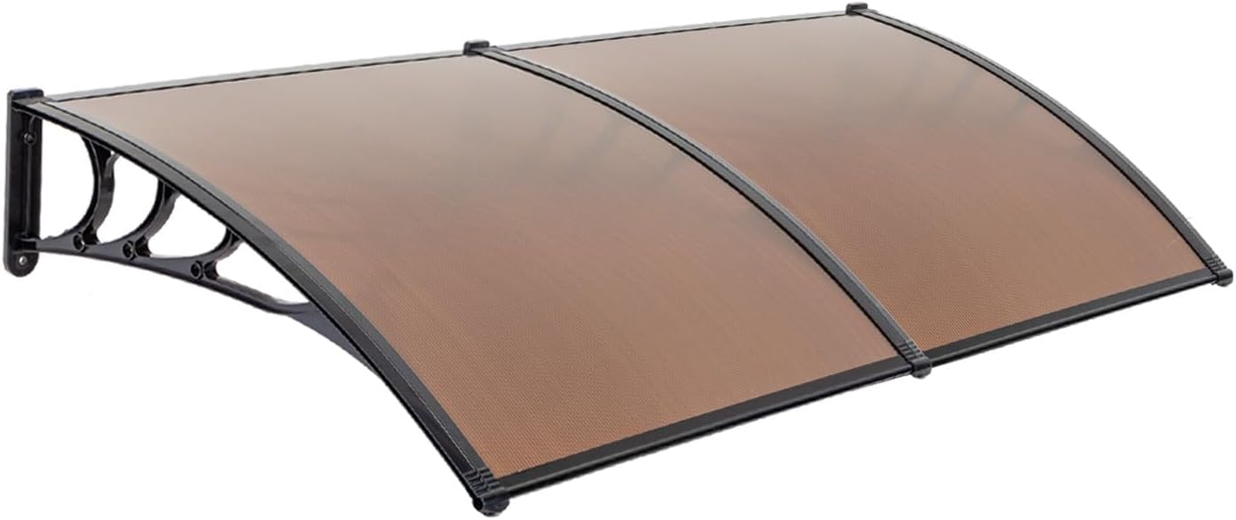 Outvita Window Awning Door Canopy 40"x 80", Whole Piece Polycarbonate Cover Front Door Outdoor Patio Awning Canopy UV Rain Snow Sunlight Protection Hollow Sheet (Brown Board & Black Bracket)