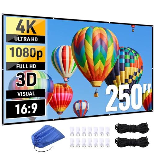 Image of Japard 250 inch Projector Screen Outdoor, 4K Full HD 3D 16:9 Canvas Material Double-Sided Projection, Foldable Portable, Wall Mount Hanging Extra Large for Home Outside Theater, Party