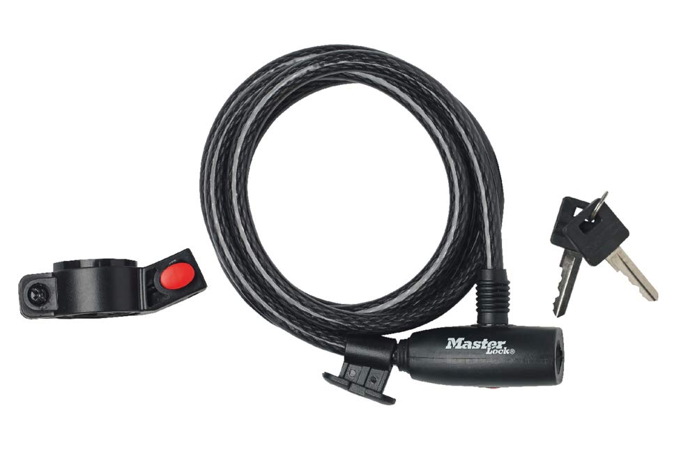 Masterlock Unisex 2 Keys Self Coiling Cable Lock, Black, 1.80 m x 10 mm