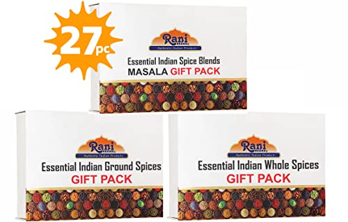 Rani 3-In1 Essential Indian Spices Gift Box Set (Masala, Ground & Whole) 27 Bottles In Total, Average Weight Per Bottle 3Oz (85G), Indian Cooking, Makes A Great Gift! #TOP21
