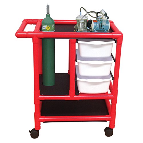 MJM International R1010-3 Emergency Crash Cart, Red PVC Frame